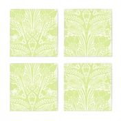damask Spring tulips art nouveau birds bees white green chartreuse Honeydew