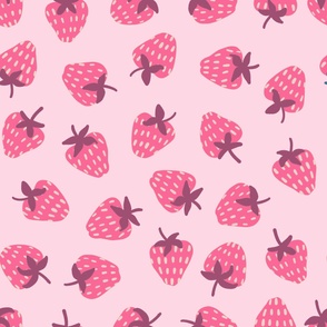 Large - Pink Strawberries Scattered on Pink Background