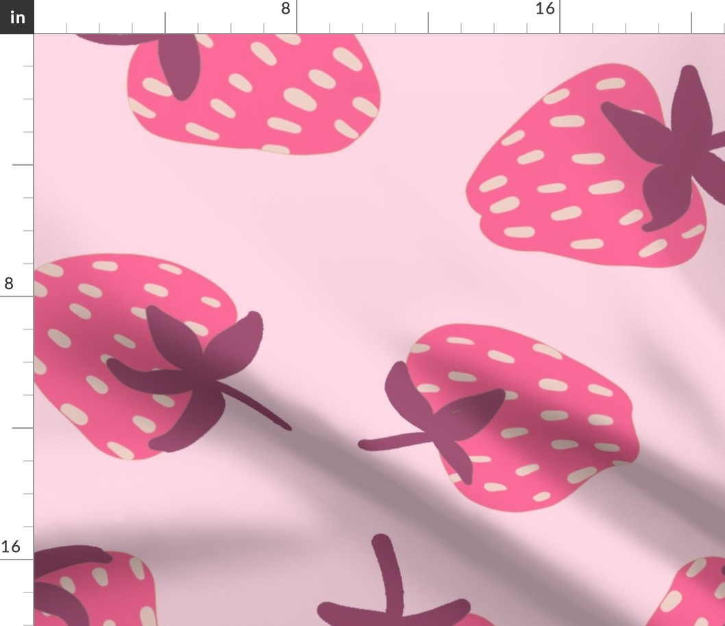Large - Pink Strawberries Scattered on Pink Background