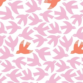 papercut birds pink coral/large