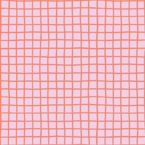 1" hand drawn grid/coral and light pink