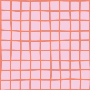 2" hand drawn grid/coral and light pink