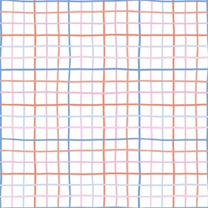 1” hand drawn grid/blue coral pink