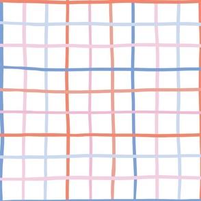 2” hand drawn grid/blue coral pink