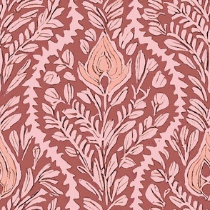 Block Print Vine Red and Pink