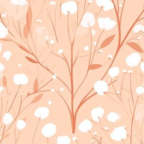 Abstract white flowers on peach / peach fuzz / Summer Peach Tree, winter flowers - large scale