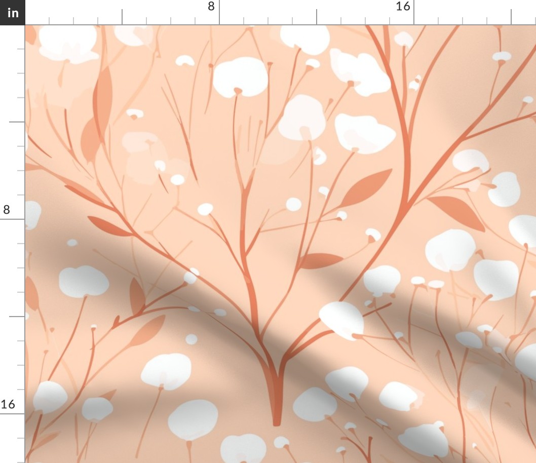 Abstract white flowers on peach / peach fuzz / Summer Peach Tree, winter flowers - large scale