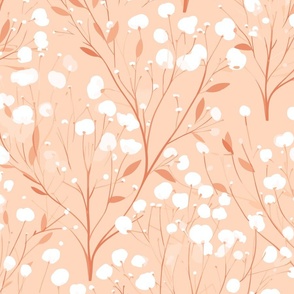 Abstract white flowers on peach / peach fuzz / Summer Peach Tree, winter flowers - medium scale