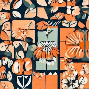 peach flowers in squares