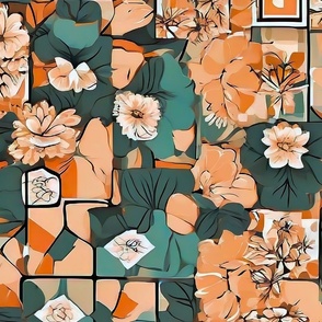 Peach flowers in squares (2)