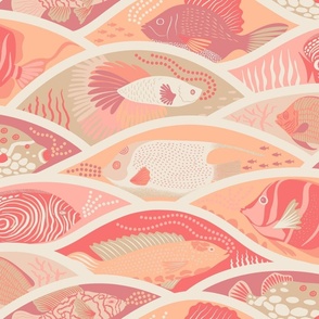 Peachy Ocean Dreams: A Whimsical Children's Fabric Pattern // large // peach fuzz, Pantone