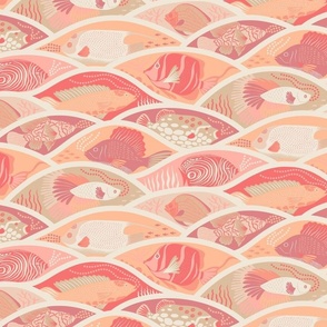 Peachy Ocean Dreams: A Whimsical Children's Fabric Pattern // large // peach fuzz, Pantone