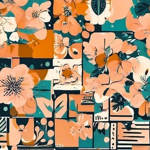 abstract squares with peach flowers