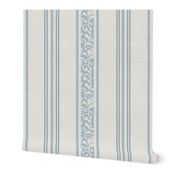 classic blue stripes with elaborate ornaments  on an off white linen background - large scale