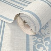 classic blue stripes with elaborate ornaments  on an off white linen background - large scale