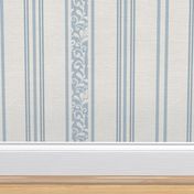 classic blue stripes with elaborate ornaments  on an off white linen background - large scale