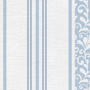 classic blue stripes with elaborate ornaments  on an off white linen background - large scale