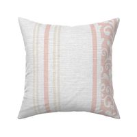 classic pink and pastel yellow stripes with elaborate ornaments  on an off white linen background - large scale