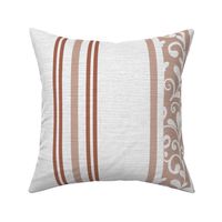 classic earthy red brown stripes with elaborate ornaments  on an off white linen background - large scale