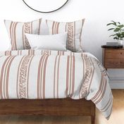 classic earthy red brown stripes with elaborate ornaments  on an off white linen background - large scale