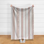 classic earthy red brown stripes with elaborate ornaments  on an off white linen background - large scale