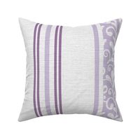 classic lavender and purple stripes with elaborate ornaments  on an off white linen background - large scale