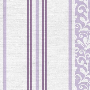 classic lavender and purple stripes with elaborate ornaments  on an off white linen background - large scale