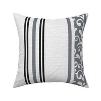 classic black and grey stripes with elaborate ornaments  on an off white linen background - large scale