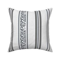 classic black and grey stripes with elaborate ornaments  on an off white linen background - medium scale