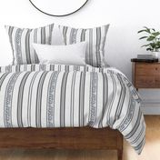 classic black and grey stripes with elaborate ornaments  on an off white linen background - medium scale