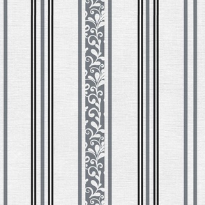 classic black and grey stripes with elaborate ornaments  on an off white linen background - medium scale