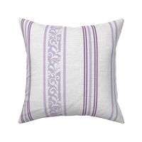 classic lavender and purple stripes with elaborate ornaments  on an off white linen background - medium scale