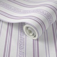 classic lavender and purple stripes with elaborate ornaments  on an off white linen background - small scale