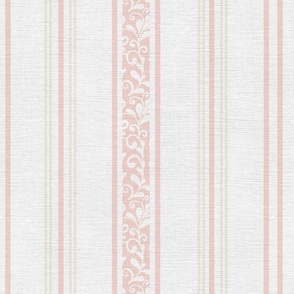 classic pink and pastel yellow stripes with elaborate ornaments  on an off white linen background - medium scale