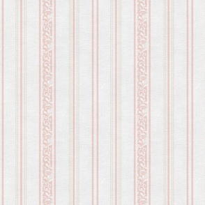 classic pink and pastel yellow stripes with elaborate ornaments  on an off white linen background - small scale