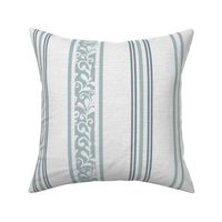 classic green stripes with elaborate ornaments  on an off white linen background - medium scale