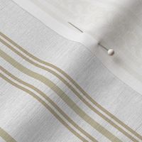 classic greenish and pastel yellow stripes with elaborate ornaments  on an off white linen background - small scale