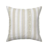 classic greenish and pastel yellow stripes with elaborate ornaments  on an off white linen background - small scale