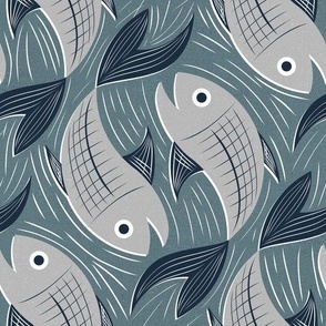 Large scale • Fish block print - grey