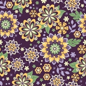 Yellow Flower Mandalas on Purple Background