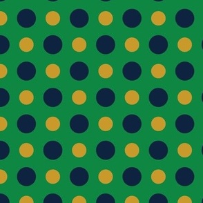 XS ✹ Gold and Navy Blue Geometric Polka Dots on a Kelly Green Background