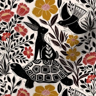 Block Print tortoise and Hare in Spice - 7” medium