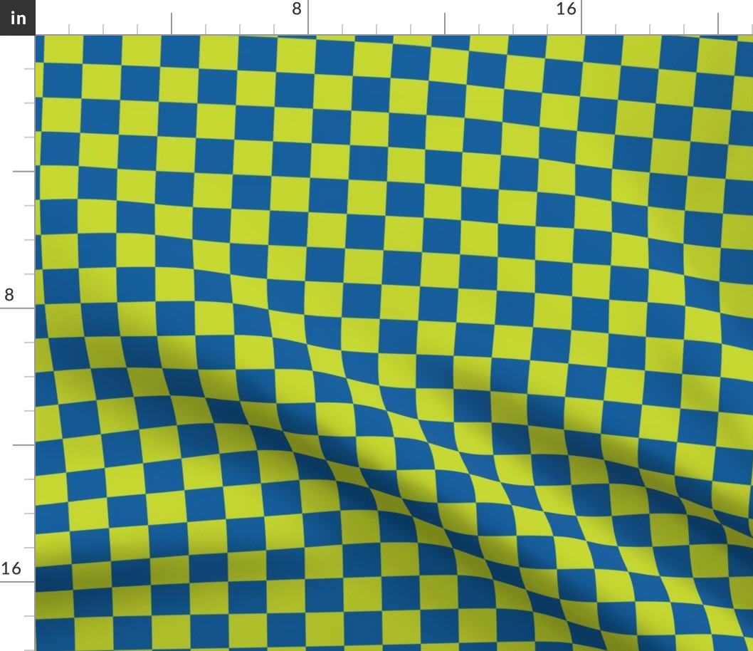 One Inch Chartreuse and Navy Blue Checkerboard Squares