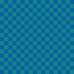 One Inch Teal Green and Navy Blue Checkerboard Squares