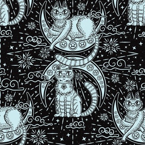 Moon & Star Cats Tarot Woodblock 18"