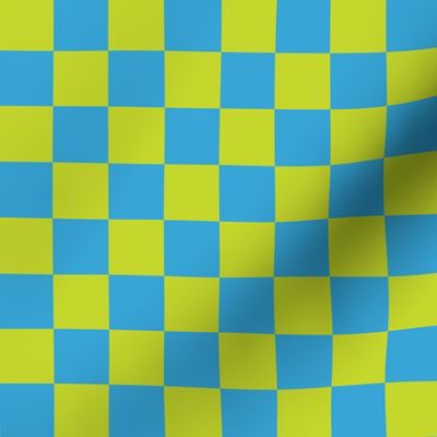 One Inch Chartreuse and Bright Blue Checkerboard Squares