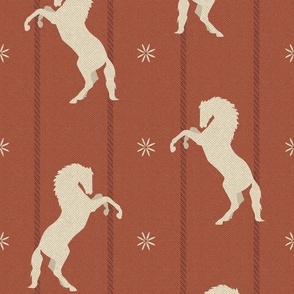 Mustangs Wild Horses | Brick Red | Small  12" repeat |  Western Boho