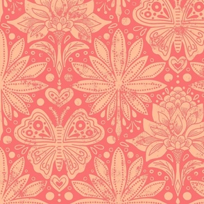 Peach Fuzz Rustic Boho Damask