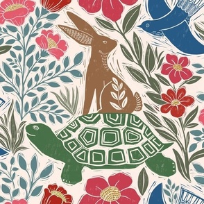 Large Block print tortoise and hare bright - 12”