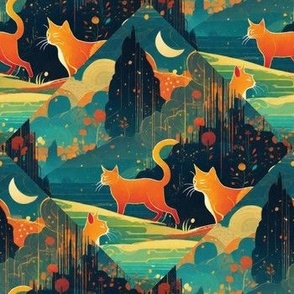 Night Kitties in Diamond Pattern. 